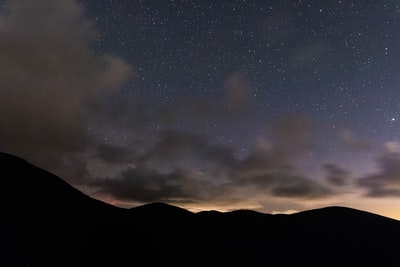 星空下的山的轮廓日落
